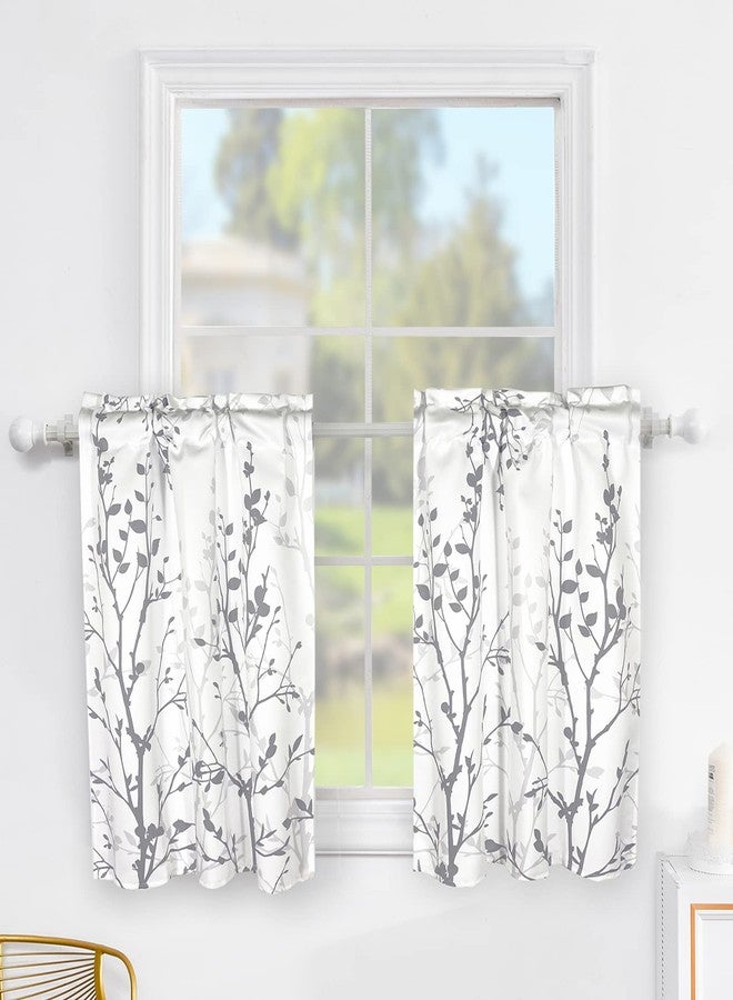 Luvyohmee Grey Short Kitchen Curtains 30 Inch Length, Tree Branch Rod Pocket Bathroom Curtain Tiers, 2 Panels Small Window Curtains for Cafe/Basement/RV/Camper/Bay Window, W25 xL30 - Image 1